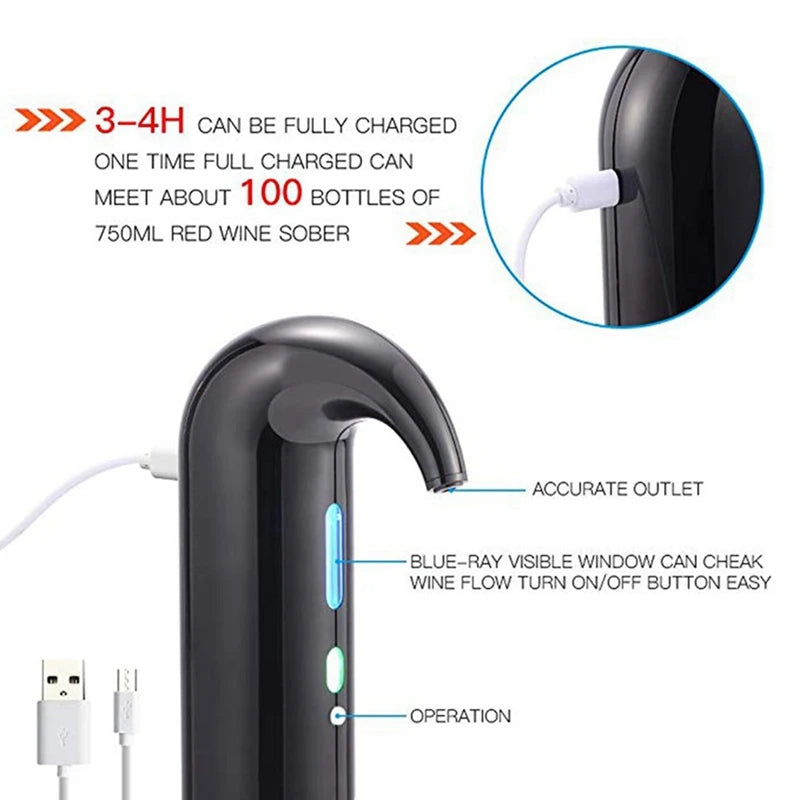 Electric Wine Pourer Aerator Dispenser Pump USB Rechargeable Cider Decanter Pourer Wine Accessories
