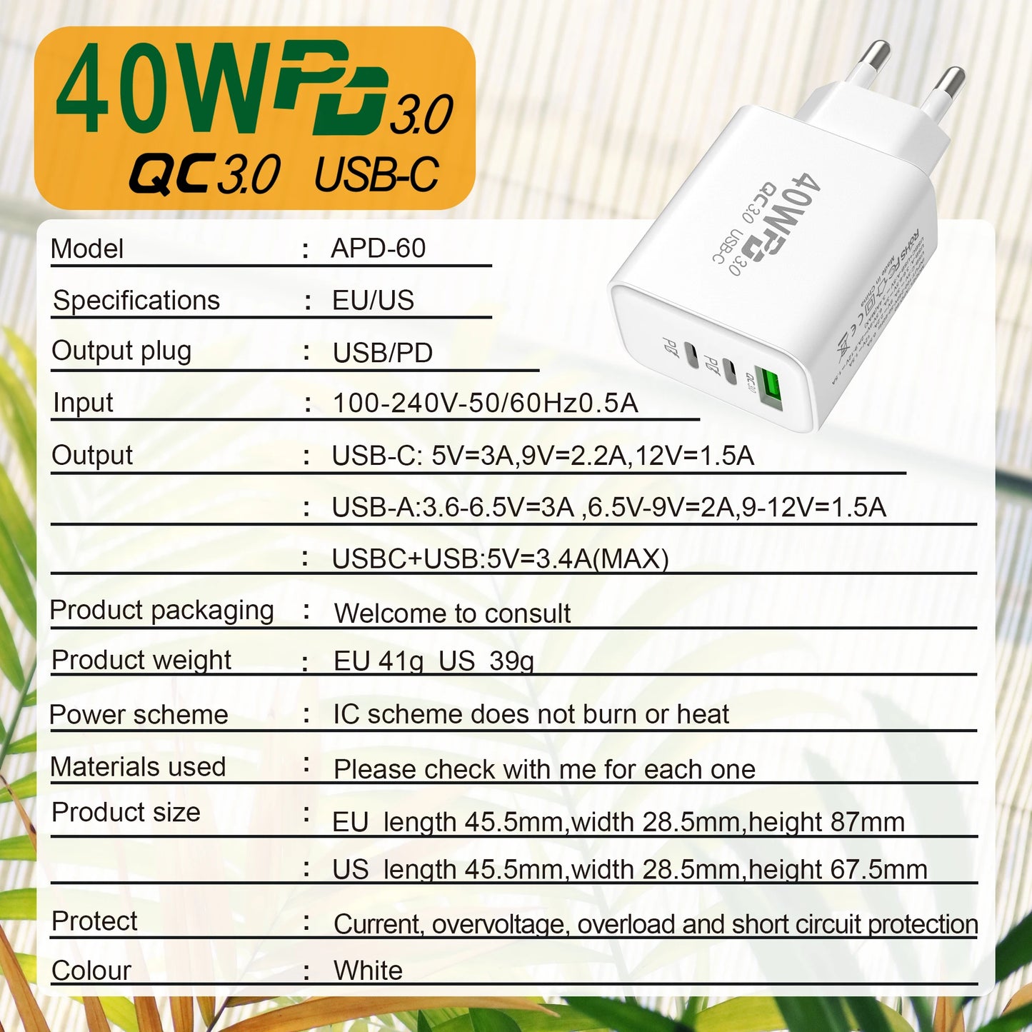 40W Usb C Charger Quick Charger Charge For Xiaomi 13 10 11 Samsung Galaxy A23 13 Fast Charging Phone Charger For IPhone 11 13 14