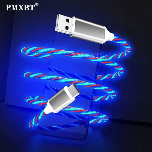 Flow Luminous USB Type C Cable For Huawei P50 Fast Charging Micro usbc Charger lighting Cable for iphone 12 13 Pro Max Xiaomi mi