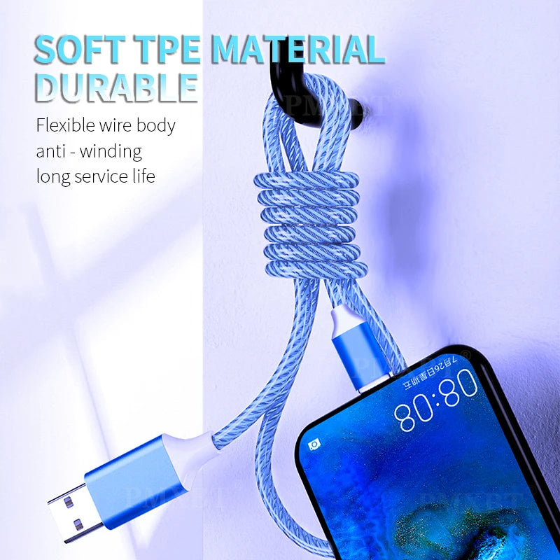Flow Luminous USB Type C Cable For Huawei P50 Fast Charging Micro usbc Charger lighting Cable for iphone 12 13 Pro Max Xiaomi mi