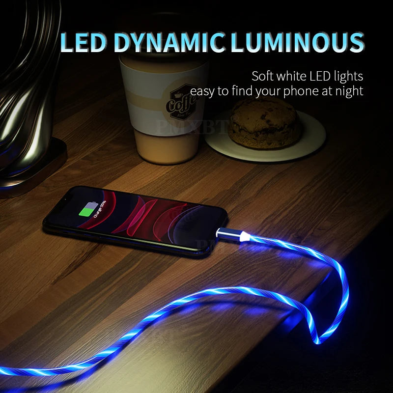 Flow Luminous USB Type C Cable For Huawei P50 Fast Charging Micro usbc Charger lighting Cable for iphone 12 13 Pro Max Xiaomi mi